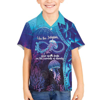 Polynesia Jellyfish Memorial Personalised Family Matching Long Sleeve Bodycon Dress and Hawaiian Shirt Infinity Jellies Polynesian Pattern LT14 Son's Shirt Purple - Polynesian Pride