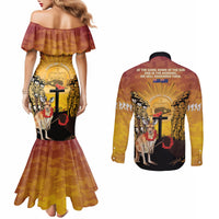 Australia And New Zealand ANZAC Couples Matching Mermaid Dress and Long Sleeve Button Shirt Aussie Kangaroo With Aotearoa Kiwi Lest We Forget