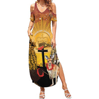 Australia And New Zealand ANZAC Summer Maxi Dress Aussie Kangaroo With Aotearoa Kiwi Lest We Forget LT14 Women Yellow - Polynesian Pride