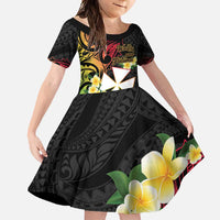 Wallis and Futuna Victory Day Family Matching Short Sleeve Bodycon Dress and Hawaiian Shirt Liberty Equality Fraternity Polynesian Plumeria LT14 Daughter's Dress Black - Polynesian Pride