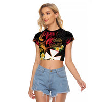 Wallis and Futuna Victory Day Raglan Cropped T Shirt Liberty Equality Fraternity Polynesian Plumeria LT14 Female Black - Polynesian Pride