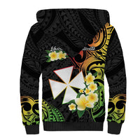 Wallis and Futuna Victory Day Sherpa Hoodie Liberty Equality Fraternity Polynesian Plumeria