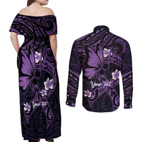 Personalised Fibromyalgia Awareness Month Couples Matching Off Shoulder Maxi Dress and Long Sleeve Button Shirt Fibro Warrior Strength In Every Struggle
