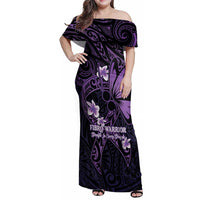 Personalised Fibromyalgia Awareness Month Family Matching Off Shoulder Maxi Dress and Hawaiian Shirt Fibro Warrior Strength In Every Struggle