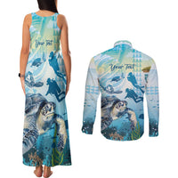 Personalized Snorkeling Hawaii Couples Matching Tank Maxi Dress and Long Sleeve Button Shirt Ocean Lover Hawaiian Kakau Honu Turtle