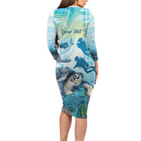Personalized Snorkeling Hawaii Family Matching Long Sleeve Bodycon Dress and Hawaiian Shirt Ocean Lover Hawaiian Kakau Honu Turtle