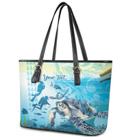 Personalized Snorkeling Hawaii Leather Tote Bag Ocean Lover Hawaiian Kakau Honu Turtle
