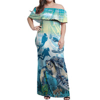 Personalized Snorkeling Hawaii Off Shoulder Maxi Dress Ocean Lover Hawaiian Kakau Honu Turtle
