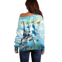 Personalized Snorkeling Hawaii Off Shoulder Sweater Ocean Lover Hawaiian Kakau Honu Turtle