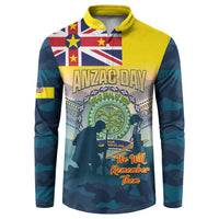 Niue ANZAC Day Button Sweatshirt We Will Remember Them Camouflage Style