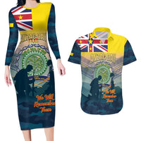 Niue ANZAC Day Couples Matching Long Sleeve Bodycon Dress and Hawaiian Shirt We Will Remember Them Camouflage Style