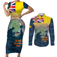 Niue ANZAC Day Couples Matching Short Sleeve Bodycon Dress and Long Sleeve Button Shirt We Will Remember Them Camouflage Style