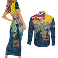 Niue ANZAC Day Couples Matching Short Sleeve Bodycon Dress and Long Sleeve Button Shirt We Will Remember Them Camouflage Style