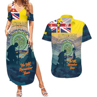 Niue ANZAC Day Couples Matching Summer Maxi Dress and Hawaiian Shirt We Will Remember Them Camouflage Style