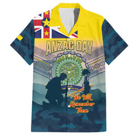 Niue ANZAC Day Family Matching Off The Shoulder Long Sleeve Dress and Hawaiian Shirt We Will Remember Them Camouflage Style
