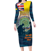 Niue ANZAC Day Long Sleeve Bodycon Dress We Will Remember Them Camouflage Style LT14 Long Dress Yellow - Polynesian Pride