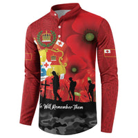 Tonga ANZAC Day Button Sweatshirt Ngatu Pattern We Will Remember Them