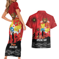 Tonga ANZAC Day Couples Matching Short Sleeve Bodycon Dress and Hawaiian Shirt Ngatu Pattern We Will Remember Them
