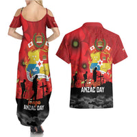 Tonga ANZAC Day Couples Matching Summer Maxi Dress and Hawaiian Shirt Ngatu Pattern We Will Remember Them