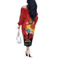 Tonga ANZAC Day Off The Shoulder Long Sleeve Dress Ngatu Pattern We Will Remember Them