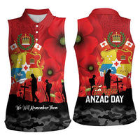 Tonga ANZAC Day Women Sleeveless Polo Shirt Ngatu Pattern We Will Remember Them