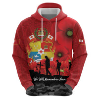 Tonga ANZAC Day Zip Hoodie Ngatu Pattern We Will Remember Them