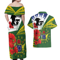Cook Islands ANZAC Day Couples Matching Off Shoulder Maxi Dress and Hawaiian Shirt Last Post Lest We Forget