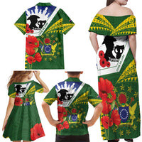 Cook Islands ANZAC Day Family Matching Off Shoulder Maxi Dress and Hawaiian Shirt Last Post Lest We Forget