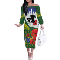 Cook Islands ANZAC Day Off The Shoulder Long Sleeve Dress Last Post Lest We Forget