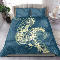 Cyan Polynesia Hammerhead Shark Tattoo With Plumeria Lei Bedding Set