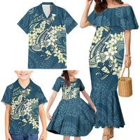 Cyan Polynesia Hammerhead Shark Tattoo With Plumeria Lei Family Matching Mermaid Dress and Hawaiian Shirt LT14 - Polynesian Pride