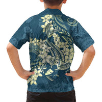 Cyan Polynesia Hammerhead Shark Tattoo With Plumeria Lei Family Matching Short Sleeve Bodycon Dress and Hawaiian Shirt LT14 - Polynesian Pride