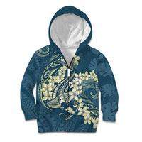 Cyan Polynesia Hammerhead Shark Tattoo With Plumeria Lei Kid Hoodie