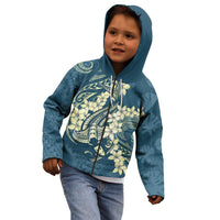 Cyan Polynesia Hammerhead Shark Tattoo With Plumeria Lei Kid Hoodie