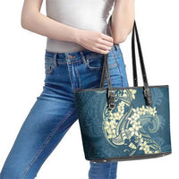 Cyan Polynesia Hammerhead Shark Tattoo With Plumeria Lei Leather Tote Bag LT14 - Polynesian Pride