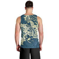 Cyan Polynesia Hammerhead Shark Tattoo With Plumeria Lei Men Tank Top