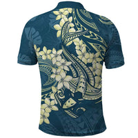 Cyan Polynesia Hammerhead Shark Tattoo With Plumeria Lei Polo Shirt