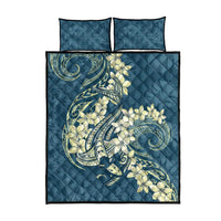 Cyan Polynesia Hammerhead Shark Tattoo With Plumeria Lei Quilt Bed Set