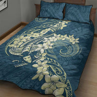 Cyan Polynesia Hammerhead Shark Tattoo With Plumeria Lei Quilt Bed Set