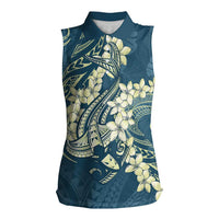 Cyan Polynesia Hammerhead Shark Tattoo With Plumeria Lei Women Sleeveless Polo Shirt LT14 Female Cyan - Polynesian Pride