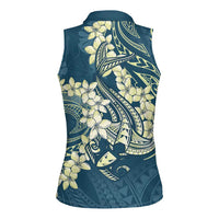Cyan Polynesia Hammerhead Shark Tattoo With Plumeria Lei Women Sleeveless Polo Shirt LT14 - Polynesian Pride