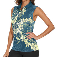 Cyan Polynesia Hammerhead Shark Tattoo With Plumeria Lei Women Sleeveless Polo Shirt LT14 - Polynesian Pride