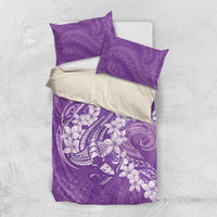 Purple Polynesia Hammerhead Shark Tattoo With Plumeria Lei Bedding Set