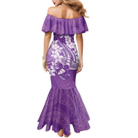 Purple Polynesia Hammerhead Shark Tattoo With Plumeria Lei Family Matching Mermaid Dress and Hawaiian Shirt