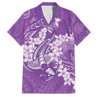 Purple Polynesia Hammerhead Shark Tattoo With Plumeria Lei Family Matching Puletasi and Hawaiian Shirt