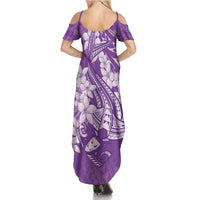 Purple Polynesia Hammerhead Shark Tattoo With Plumeria Lei Family Matching Summer Maxi Dress and Hawaiian Shirt