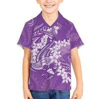 Purple Polynesia Hammerhead Shark Tattoo With Plumeria Lei Hawaiian Shirt