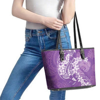 Purple Polynesia Hammerhead Shark Tattoo With Plumeria Lei Leather Tote Bag LT14 - Polynesian Pride