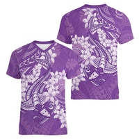 Purple Polynesia Hammerhead Shark Tattoo With Plumeria Lei Women V-Neck T-Shirt LT14 - Polynesian Pride