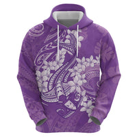 Purple Polynesia Hammerhead Shark Tattoo With Plumeria Lei Zip Hoodie